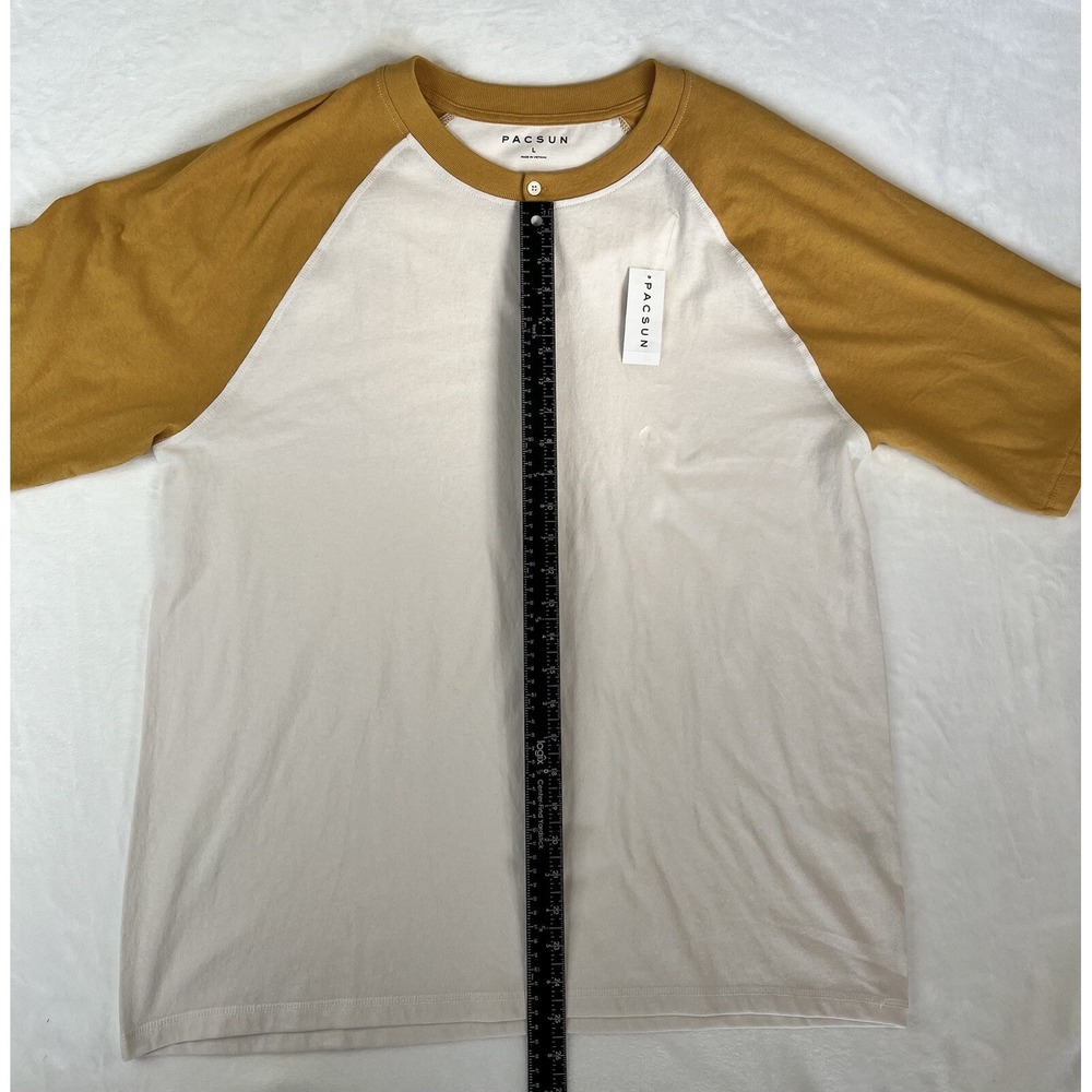 Pacsun Men's Size Large White Gold Raglan Sleeve Shirt - Picture 6 of 11